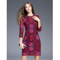Boutique S Women's Going out Vintage Sheath Dress,Floral Round Neck Above Knee ? Sleeve Red Polyester