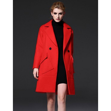 Women's Formal Simple Notch Lapel Long Sleeve Winter Red / Yellow Wool / Polyester Medium Women's Formal Simple Notch Lapel Long Sleeve Winter Red / Yellow Wool / Polyester Medium