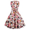 Women's Plus Size Vintage Swing Dress,Floral Round Neck Knee-length Sleeveless Red / White / Black / Multi-color Cotton Summer