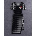 Boutique S Going out /Daily Cute Sheath DressStriped Round Neck Midi Short Sleeve White/Polyester Summer Mid Rise