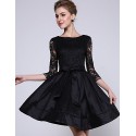 Women's Party/Cocktail / Plus Size Sophisticated Lace / Little Black / Skater Dress,Solid Round Neck Above Knee ? Sleeve BlackPolyester / Women's Party/Cocktail / Plus Size Sophisticated Lace / Little Black / Skater Dress,Solid Round Neck Above Knee ? Sleeve BlackPolyester /