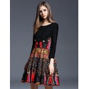  omen's Going out Sophisticated Sheath DressPrint Round Neck Above Knee Long Sleeve Black