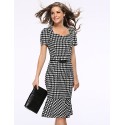 Women's Vintage / Simple Houndstooth Ruffle Slim Fishtail Plus Size / Sheath Dress,Square Neck Knee-length