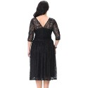 Women's Beach Plus Size / Skater Dress,Solid Deep V Knee-length ? Sleeve Black Polyester Spring