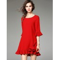  Women's Going out Cute Loose Dress,Solid Round Neck Above Knee ? Sleeve Black Cotton Spring