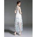 Women's Going out Sexy Swing Dress,Embroidered Round Neck Midi Sleeveless Blue / White Polyester Summer