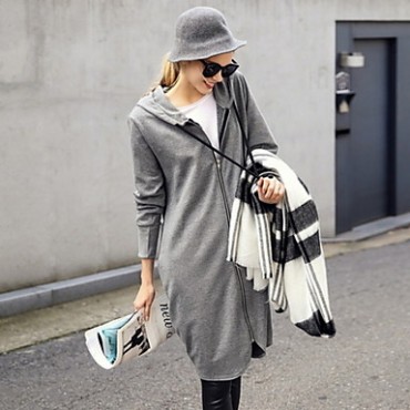 Women's Solid Blue / Gray Hoodies , Casual Hooded Long Sleeve Women's Solid Blue / Gray Hoodies , Casual Hooded Long Sleeve