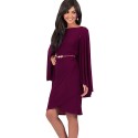 Women's Formal Vintage Street chic Plus Size Dress,Solid Round Neck Knee-length Long Sleeve Polyester Summer