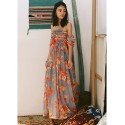 SINCE THEN SIN CE THEN Women's Sexy / Boho Floral Swing Dress,Strapless Maxi Polyester