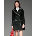  Women's Going out Vintage Coat,Solid Notch Lapel Long Sleeve Winter Black Wool Opaque