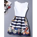 Women's Cute Print A Line Dress,Round Neck Mini Polyester