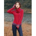 Our Story Going out Vintage Regular PulloverPaisley Red / Purple Round Neck Long Sleeve Cotton Spring