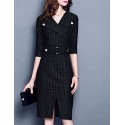 Women's Simple Sheath DressSolid / Striped V Neck Above KneeLength Sleeve Black Cotton / Rayon Fall Mid Rise