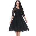 Women's Beach Plus Size / Skater Dress,Solid Deep V Knee-length ? Sleeve Black Polyester Spring