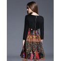  omen's Going out Sophisticated Sheath DressPrint Round Neck Above Knee Long Sleeve Black