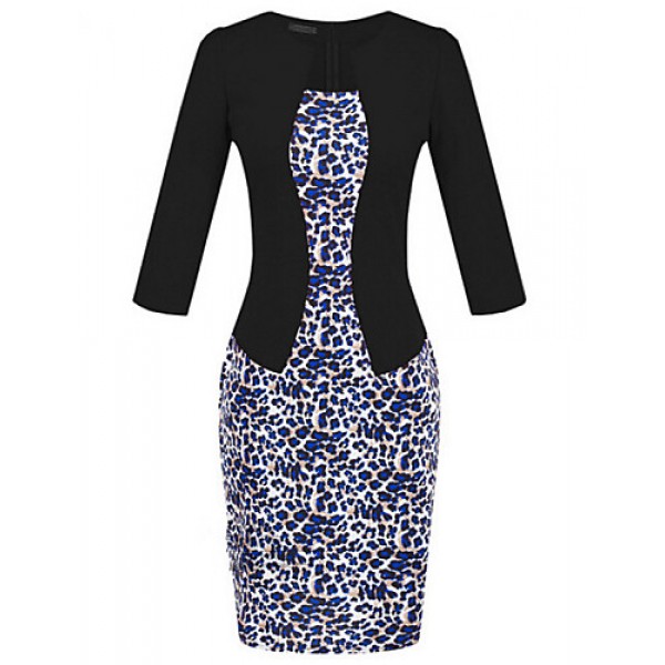 Women's Sexy / Work / Casual / Day Floral Sheath Dress , Round Neck Knee-length Polyester