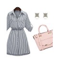 Women's Plus Size Street chic Shirt DressStriped Shirt Collar Above KneeSleeve Blue Polyester Spring / Fall Mid