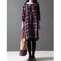 Women's Casual/Cute/Plus Sizes Check Contrast Color Inelastic Long Sleeve Knee-length Loose Dress (Cotton/Linen)
