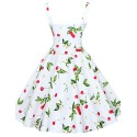 Women's Going out Vintage A Line / Skater Dress,Floral Strap Knee-length Sleeveless White / Black Cotton All Seasons
