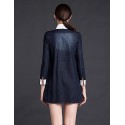  Women's Going out Sheath DressSolid Shirt Collar Above Knee Long Sleeve Blue Cotton