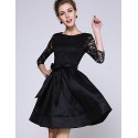 Women's Party/Cocktail / Plus Size Sophisticated Lace / Little Black / Skater Dress,Solid Round Neck Above Knee ? Sleeve BlackPolyester / Women's Party/Cocktail / Plus Size Sophisticated Lace / Little Black / Skater Dress,Solid Round Neck Above Knee ? Sleeve BlackPolyester /