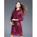 Boutique S Women's Going out Vintage Sheath Dress,Floral Round Neck Above Knee ? Sleeve Red Polyester