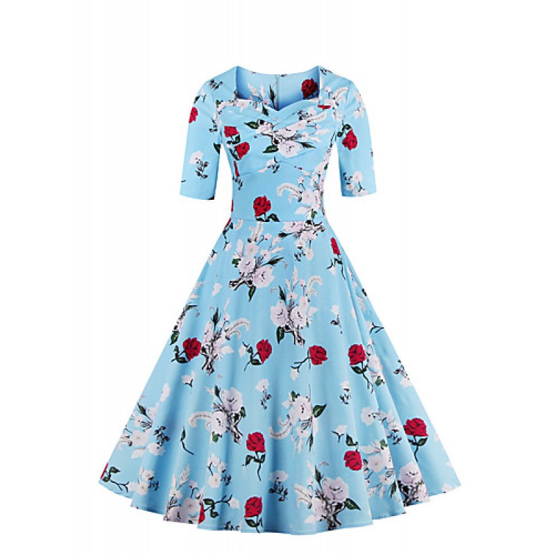 Women's Plus Size / Party/Cocktail Vintage Sheath / Swing Dress,Floral Sweetheart Knee-length ? Length