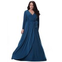 Women's Party/Cocktail Plus Size Plus Size Dress,Solid V Neck Midi Long Sleeve Blue Spandex Fall