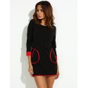 Women's Patchwork Black Dress , Casual / Work Round Neck Long Sleeve
