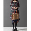 Women's Casual/Cute/Plus Sizes Check Contrast Color Inelastic Long Sleeve Knee-length Loose Dress (Cotton/Linen)