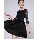 Women's Party/Cocktail / Plus Size Sophisticated Lace / Little Black / Skater Dress,Solid Round Neck Above Knee ? Sleeve BlackPolyester / Women's Party/Cocktail / Plus Size Sophisticated Lace / Little Black / Skater Dress,Solid Round Neck Above Knee ? Sleeve BlackPolyester /