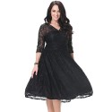 Women's Beach Plus Size / Skater Dress,Solid Deep V Knee-length ? Sleeve Black Polyester Spring