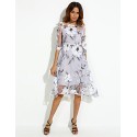 Women's Casual/Daily / Plus Size Street chic A Line Dress,Floral Round Neck Knee-length Long Sleeve Gray Polyester Spring