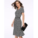 Women's Vintage / Simple Houndstooth Ruffle Slim Fishtail Plus Size / Sheath Dress,Square Neck Knee-length