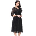 Women's Beach Plus Size / Skater Dress,Solid Deep V Knee-length ? Sleeve Black Polyester Spring