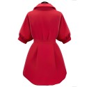 Women's Plus Size Simple Sheath Dress,Solid Shirt Collar Above Knee ? Length Sleeve Red / Black Polyester Summer