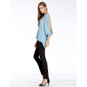Women's Going out Simple Summer Blouse,Solid Round Neck ? Sleeve Blue Polyester Thin