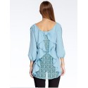 Women's Going out Simple Summer Blouse,Solid Round Neck ? Sleeve Blue Polyester Thin