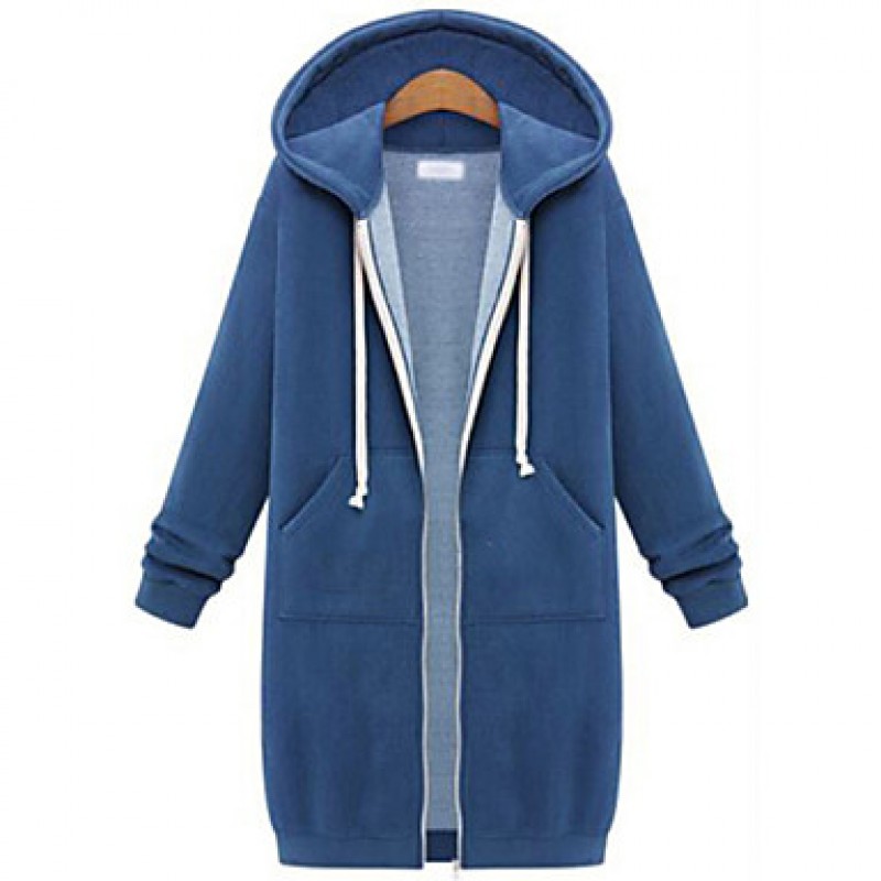 Women's Letter / Solid Blue / Black / Gray Hoodies , Vintage / Casual Hooded Long Sleeve