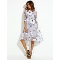 Women's Casual/Daily / Plus Size Street chic A Line Dress,Floral Round Neck Knee-length Long Sleeve Gray Polyester Spring