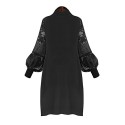 Spring Plus Sizes Women's Solid Color Lace Splice Stand Collar Lantern Sleeve Casual Party Dress