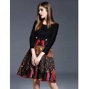  omen's Going out Sophisticated Sheath DressPrint Round Neck Above Knee Long Sleeve Black