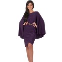 Women's Formal Vintage Street chic Plus Size Dress,Solid Round Neck Knee-length Long Sleeve Polyester Summer