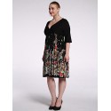Women's Beach / Plus Size Boho Chiffon Dress,Floral V Neck Knee-length 陆 Length Sleeve Black Polyester / Spandex Summer