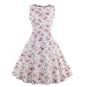 Women's Plus Size Vintage Swing Dress,Floral Round Neck Knee-length Sleeveless Red / White / Black / Multi-color Cotton Summer