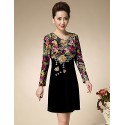 Women's Casual/Daily Simple Sheath Dress,Embroidered Round Neck Above Knee Long Sleeve Red / Orange Polyester Spring