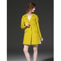 Women's Going out Simple Notch Lapel Long Sleeve Fall / Winter Yellow Wool / Polyester Medium