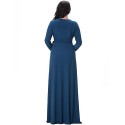 Women's Party/Cocktail Plus Size Plus Size Dress,Solid V Neck Midi Long Sleeve Blue Spandex Fall