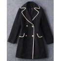  Women's Going out Vintage Coat,Solid Notch Lapel Long Sleeve Winter Black Wool Opaque