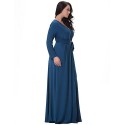 Women's Party/Cocktail Plus Size Plus Size Dress,Solid V Neck Midi Long Sleeve Blue Spandex Fall